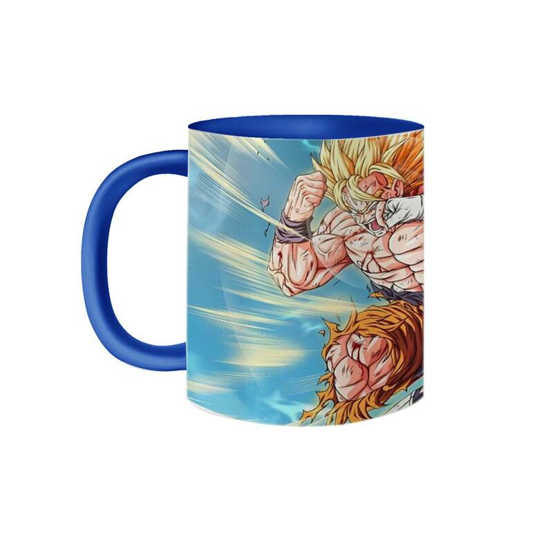 Caneca de Porcelana Dragon Ball Z Goku Vs Vegeta SSJ Soco